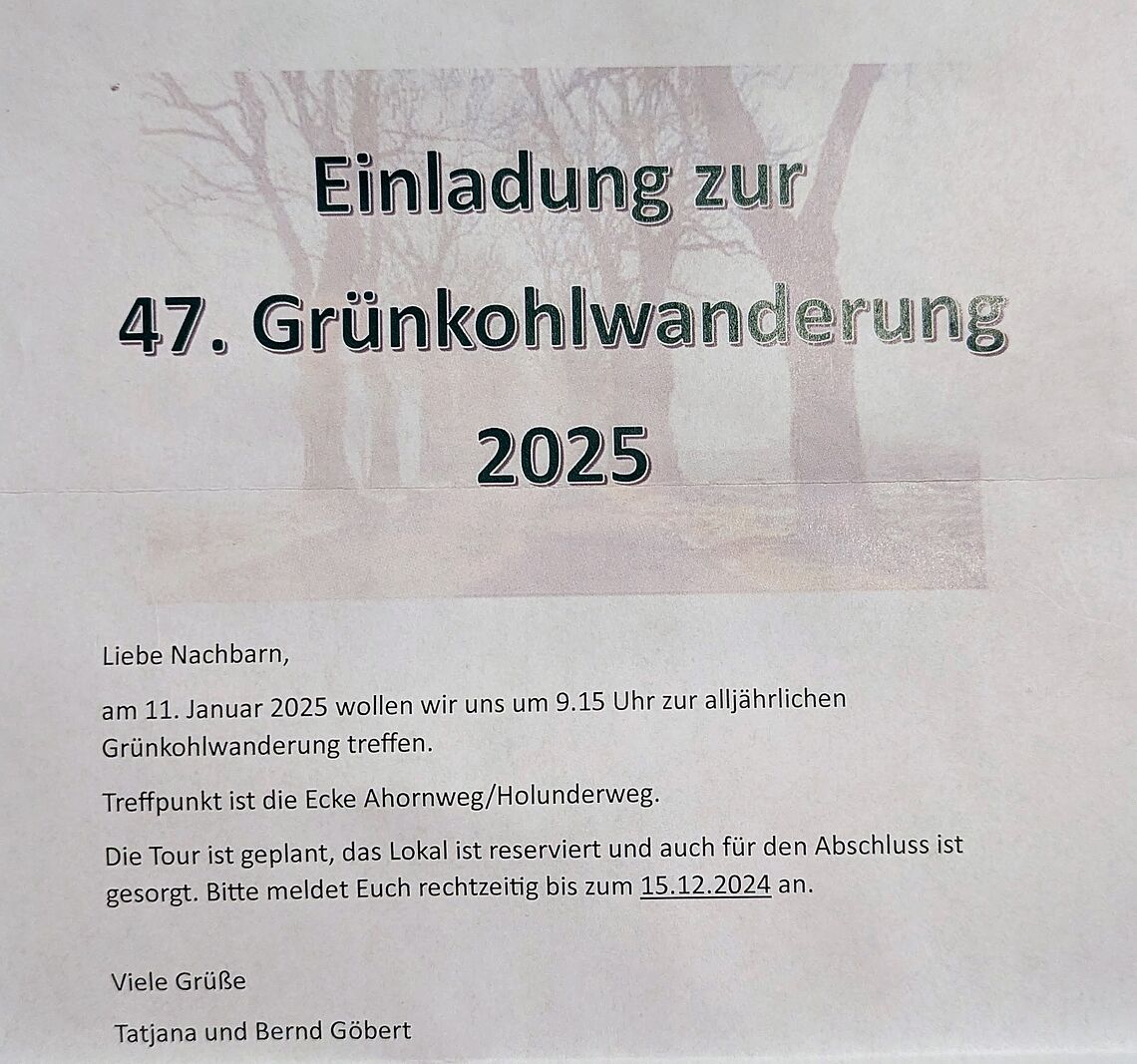 Einladung zu Grünkohlwanderung